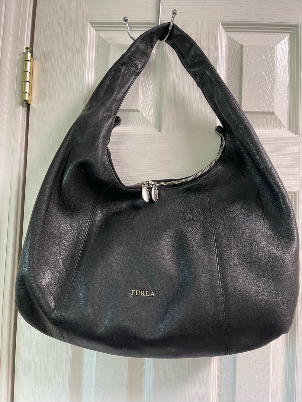 Furla Black Leather Slouch Hobo Bag